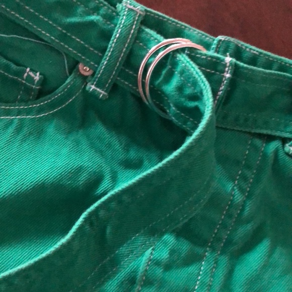 Green belted denim mini skirt - Picture 2 of 5
